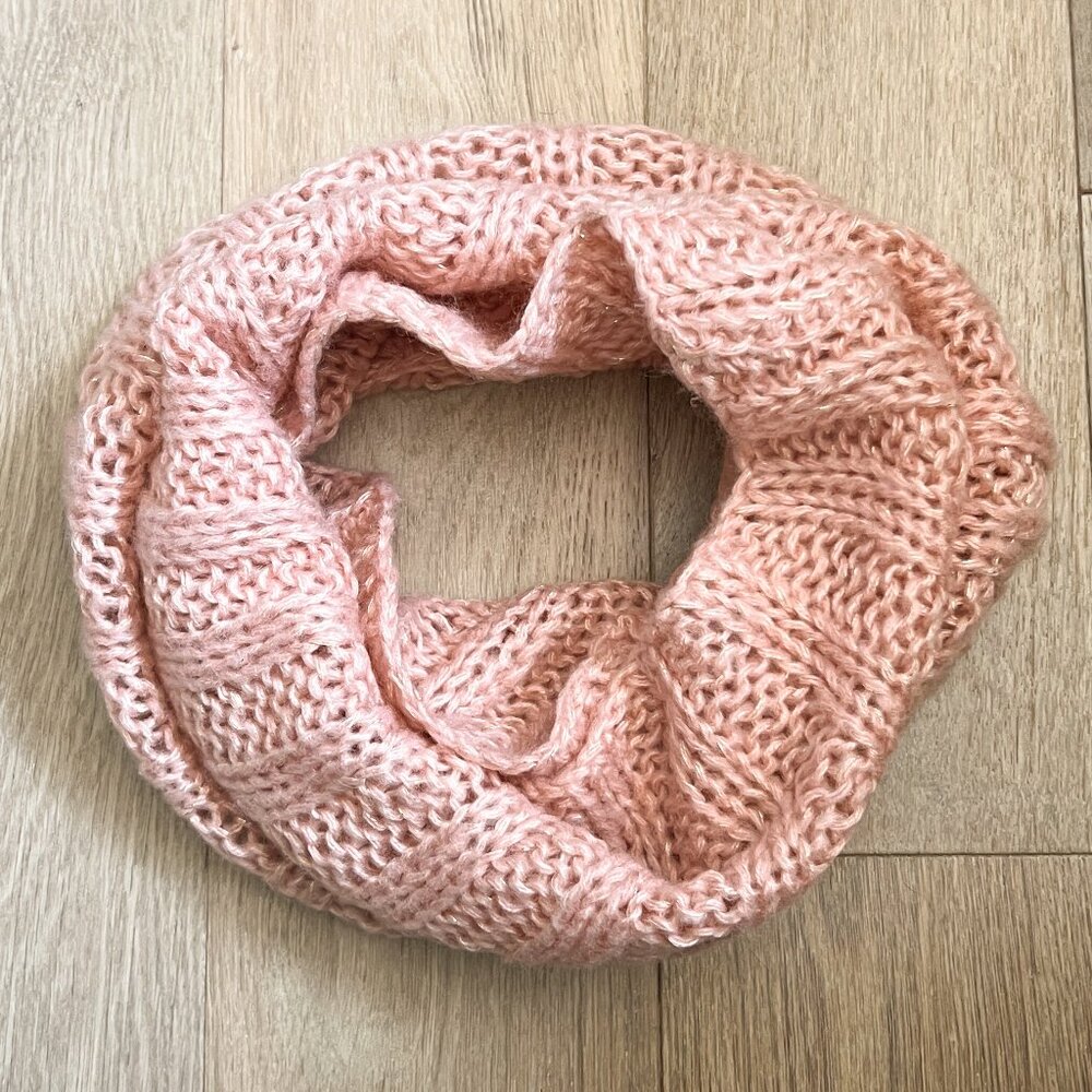 pink gold knit circle scarf